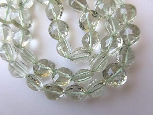 Green Amethyst Concave Cut Beads, Concave Cut Round Green Amethyst Beads, 9mm Each, 18 Inch Strand Code-HIGH-49700