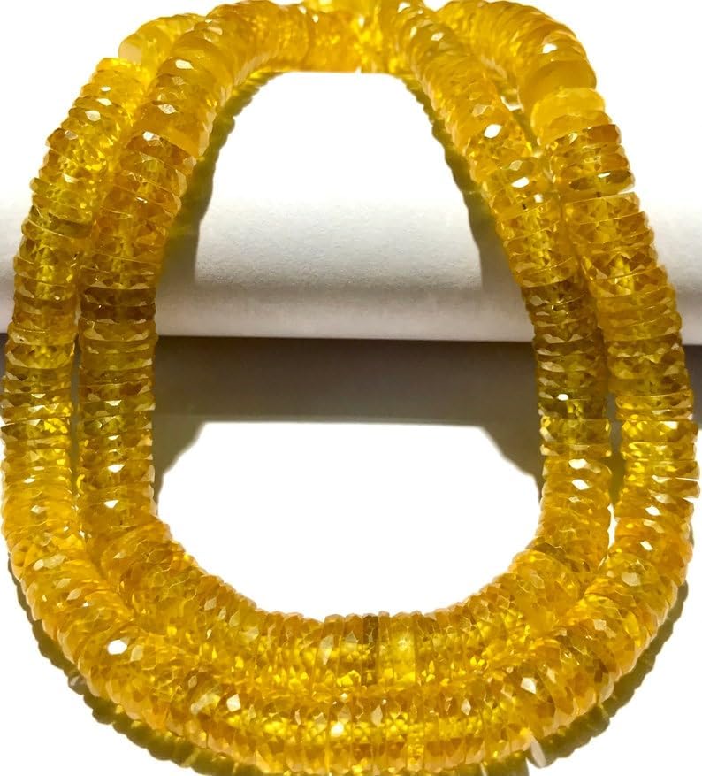 Natural Yellow Zircon tyre facated Beads 6.5mm to 9mm 18 inch Long String Jewelry Making Gemstone Beads for Necklace Bracelet