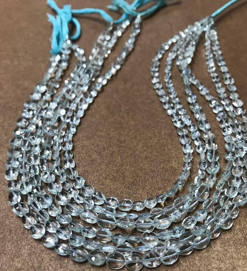 Natural AQUAMARINE oval Faceted Beads 4x5-5x6mm 13 inch long string jewelry making gemstone beads for necklace bracelet