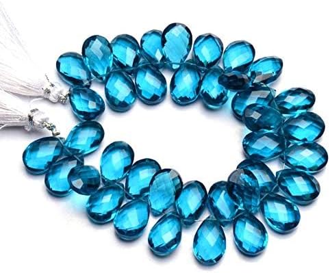 GEMZ 10 inch Strand of Natural neon Apatite Quartz pear Shape Faceted Cut Blue Color briollete Beads for DIY Jewelry Making- Earring Necklace Bracelet.