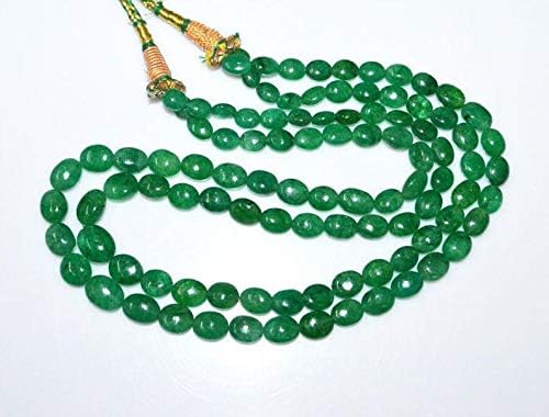 2 Line Dyed Emerald Smooth Oval Shape Necklace, Dyed Emerald Smooth Oval Beads, Emerald Necklace, 7x8-11x14 mm