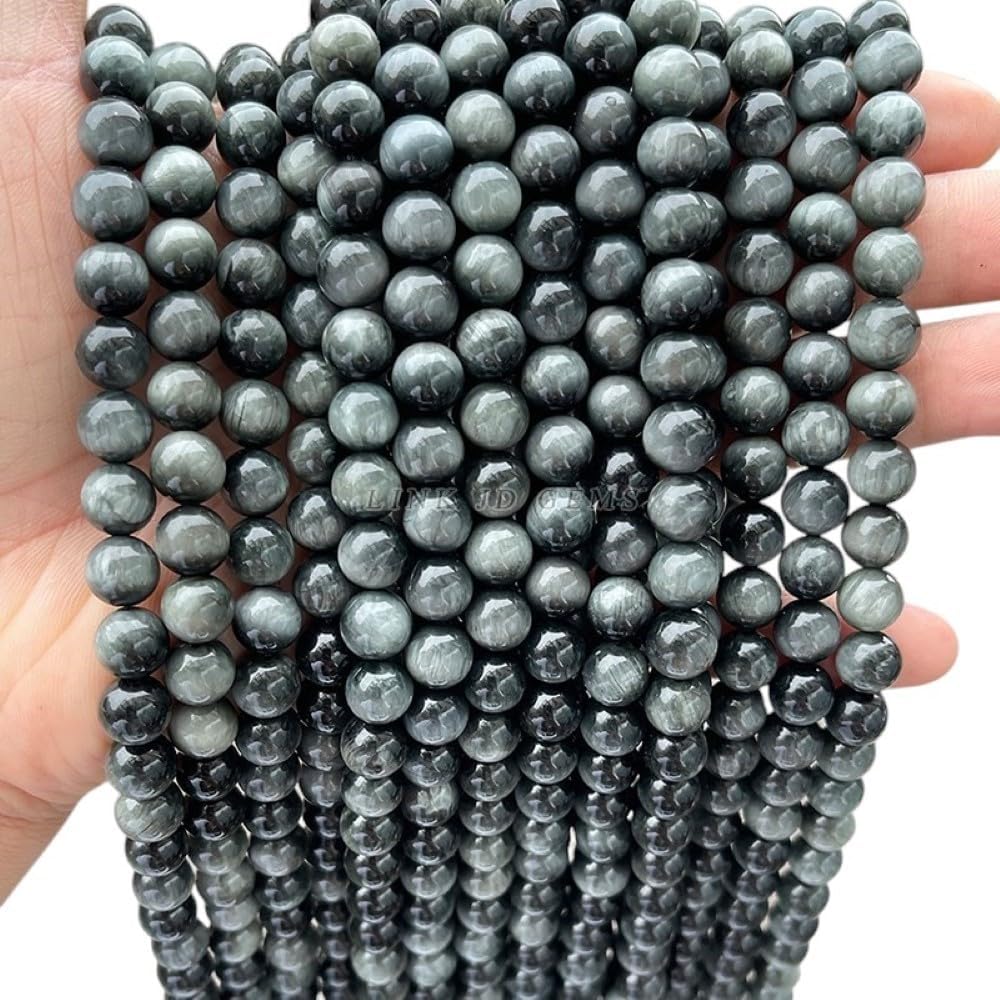 Natural Eagle Eye Stone Beads - Round Loose Spacer Beads for Jewelry Making - 6mm to 12mm - DIY Necklace, Bracelet Supplies - (Color: 5 A Eagle Eye/Size: 12mm Approx. 31Pcs)