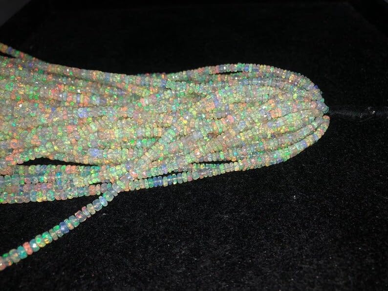 Ethiopian Opal Faceted Rondelle Beads AAA+ Opal Faceted Rondelle Beads 3-5 mm Flashy Ethiopian Opal Rondelle Beads for Making Jwelery