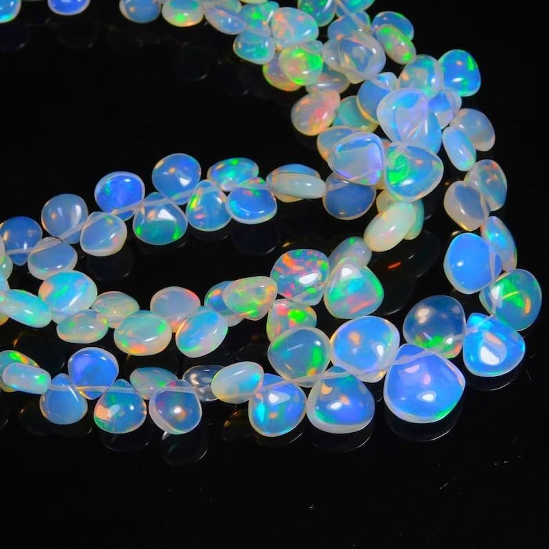 Ethiopian Opal Smooth Heart Shape Beads 5-7mm Briolette Bead Flashy Opal Bead Multi Fire Opal Beads Ethiopian Opal Beads