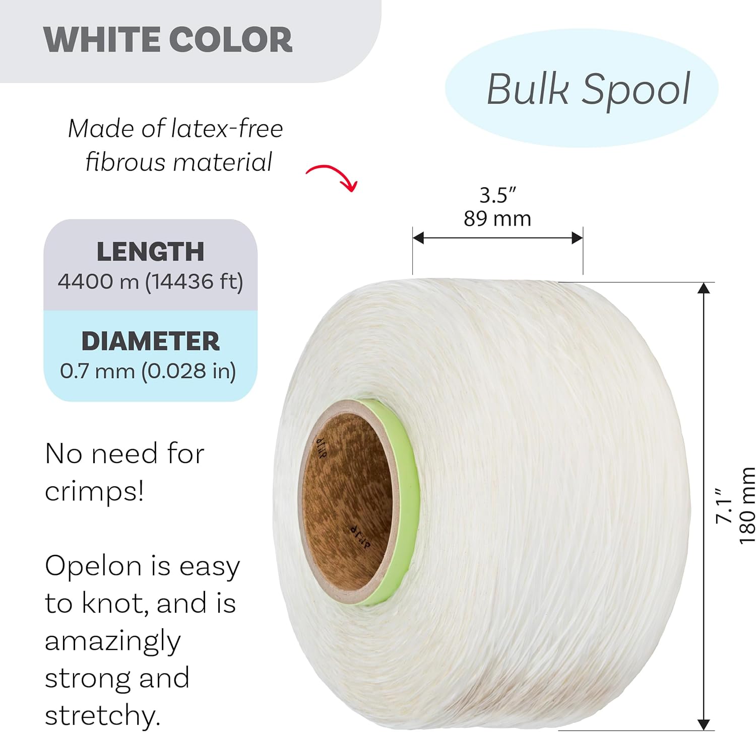 The Beadsmith Opelon Stretch Cord – Elastic Beading Fiber, White, 0.7 mm Diameter, 4400 Meters (14436 ft) Spool