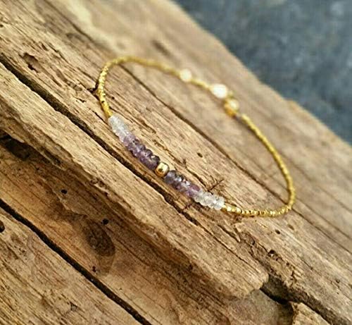 Genuine Purple Sapphire and 24K Gold Vermeil Bracelet, Precious Gemstone Jewelry, September Birthstone, Ombre Bracelet, Gift for Her 3mm Code- WAR6664