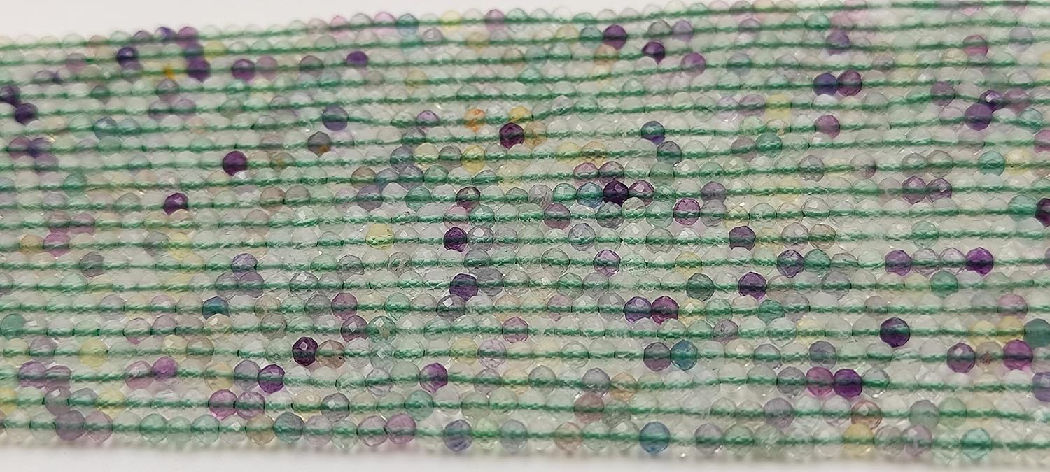 Hanumat Gems Lot of 2 Strand Natural Multi Fluorite Micro Cut Faceted Rondelle Beads,Fluorite Faceted Beads,Fluorite Rondelle Bead,Fluorite Micro Cut Faceted Bead,2-2.5MM Beads,13 Inches Strand