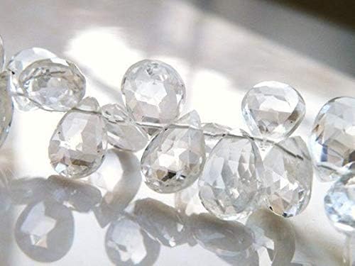 Topaz Gemstone Briolette Clear White Faceted Pear Almond Drop Briolette Top Drilled 10.5mm 17 Beads Code-HIGH-58326