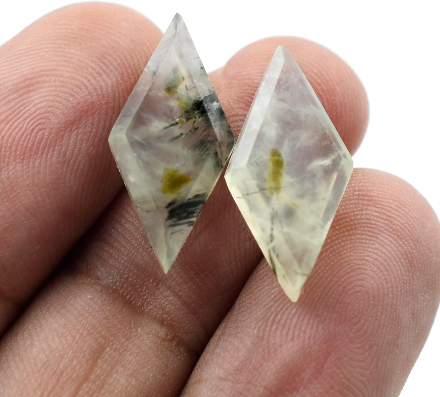 Natural Prehnite Stone Beads for Jewelry Making Diamond Shape Gemstone 10X20 mm Faceted Cut Slice Loose Stone Crystal Birthstone DIY Bead