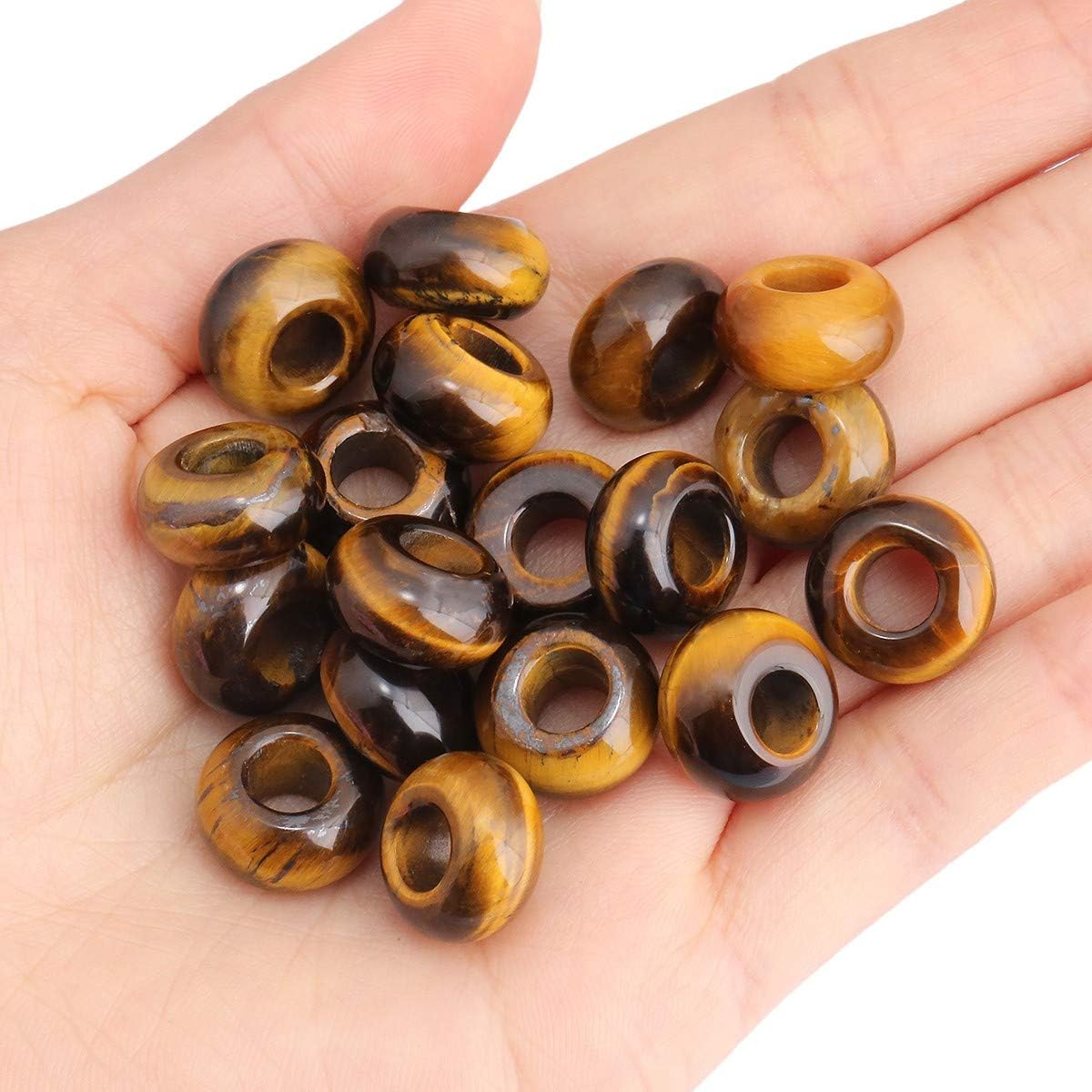 TUMBEELLUWA Pack 15x4, Tiger's Eye Stone Beads for Jewelry Making, Healing Crystal Large Hole Loose Beads, Round & Square & Oval & Heart