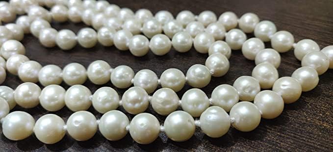 Hanumat Gems Lot of 10 Strands Natural White Pearls Round Beads Japamala Necklace of 108+1 Beads Size 8mm Prayer Mala Knotted Meditation Hindu Japa Mala