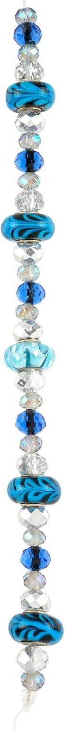 Bead Landing Blue Glass Lampwork Swirl Rondelle Beads - 12 Pack with Rondelle Spacers for Jewelry Making