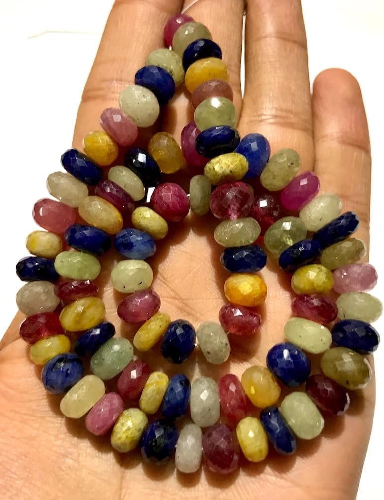 Natural Multi Sapphire roundelle facated Beads 9-10 MM 19 inch Long String Jewelry Making Gemstone Beads for Necklace Bracelet