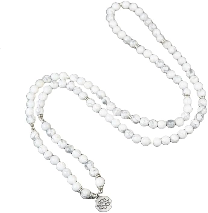 Natural Howlite Stone Mala Beads, 108 Mala Necklace, Knotted Mala, WWG Necklace, Yoga Jewelry Meditation Beads Spiritual Jewelry Boho Jewelry