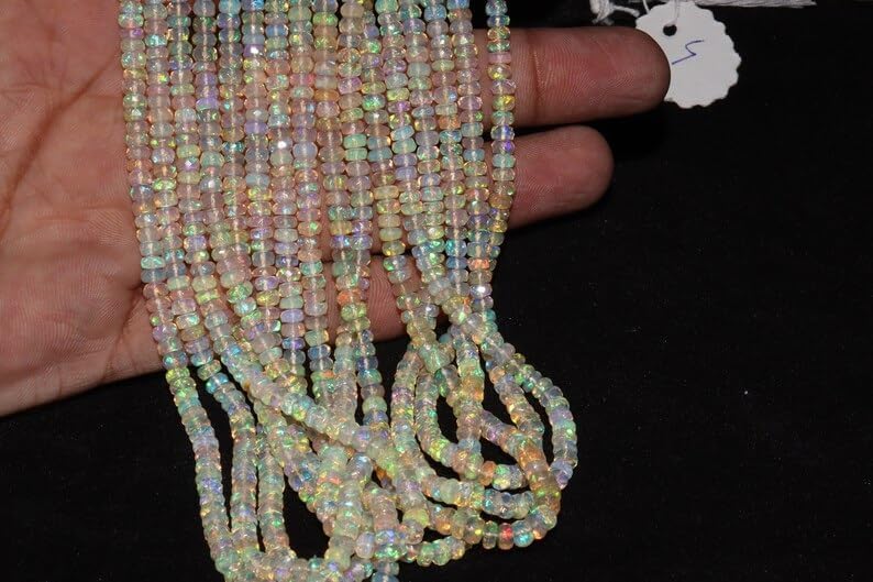 Ethiopian Opal Faceted Rondelle Bead 3-5mm Fire Opal Bead Flashy Opal Beads Strand Opal Rondelle Beads for Making Jwelery