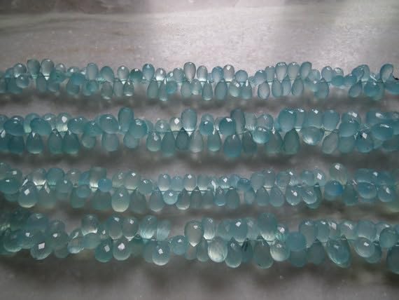 8 inch Strand of Natural Chalcedony 10-13mm Teardrop Faceted briolette Beads for DIY Jewelry Making. |BRIO_02058
