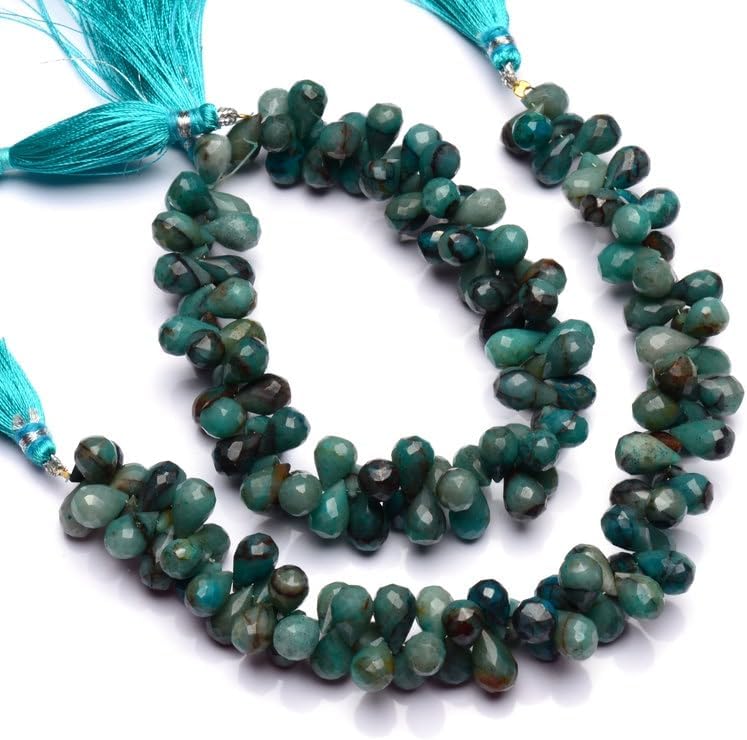 8 inch Strand of Natural Chrysocolla 9x7 mm Teardrop Faceted briolette Beads for DIY Jewelry Making. |BRIO_02286