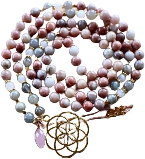 Jasper, Labradorite, Moonstone Stone Mala Beads, 108 Mala Necklace, Knotted Mala, WWG Necklace, Yoga Jewelry Meditation Beads Spiritual Jewelry Boho Jewelry, 34inch, Gemstone, 34inch,