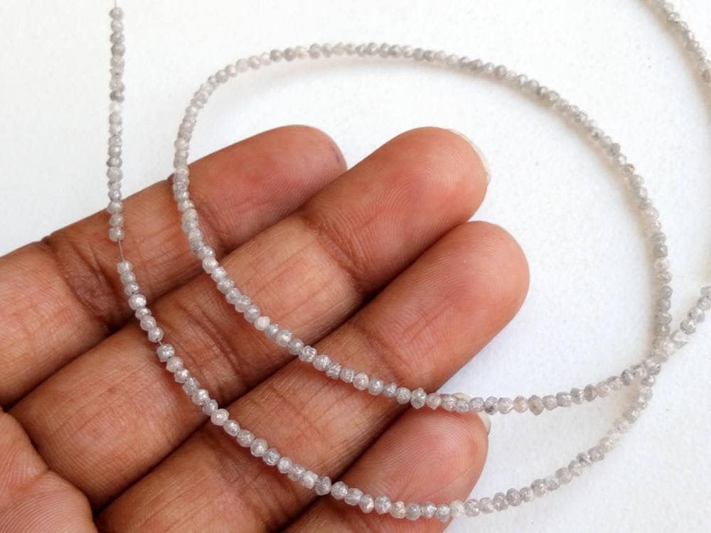 2mm Light Gray Rough Rondelle Diamond Beads, Sparkling Light Gray Raw Uncut Diamond Beads, Gray Diamonds For Jewelry (4IN To 16IN) - DDP136, 2 MM Approx.