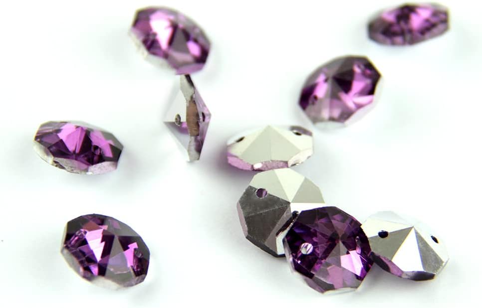 100pcs/Lot 14mm Amethyst With Silver Back In 2 Holes Crystal Octagon Beads For Decoration - (Size: 2000pcs)