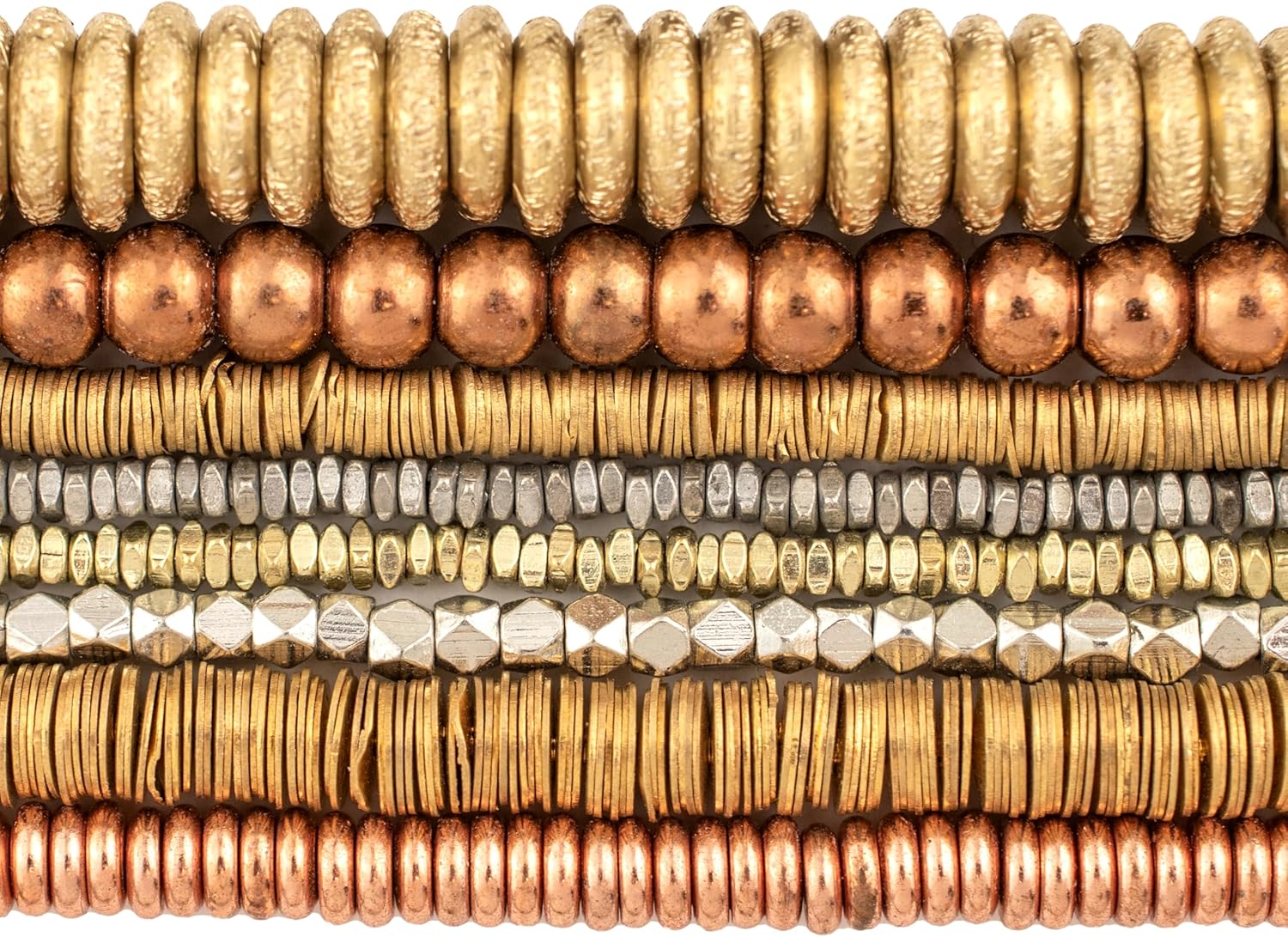 Metal Spacer Bead Bundle – 8 Strand Set | Approx. 3000 Brass, Copper & Silver-Color Heishi, Donut & Round Beads | Top-Selling Styles for Jewelry Making & Crafts