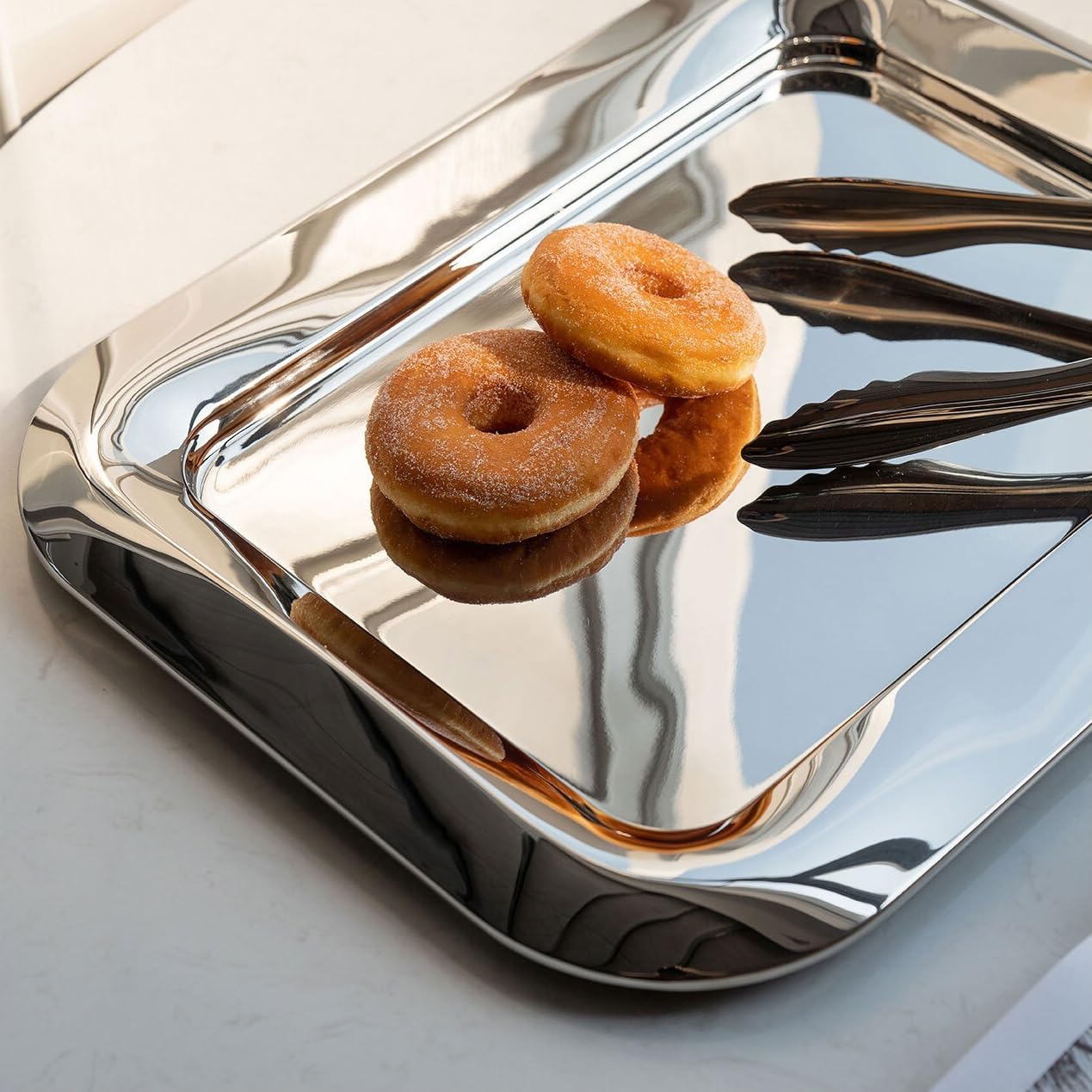 Cafeteria Tray Stainless Steel Dining Tray Household Rectangular Water Cup Storage Tray Afternoon Tea Tray Light Luxury Western Food Tray Serving Trays