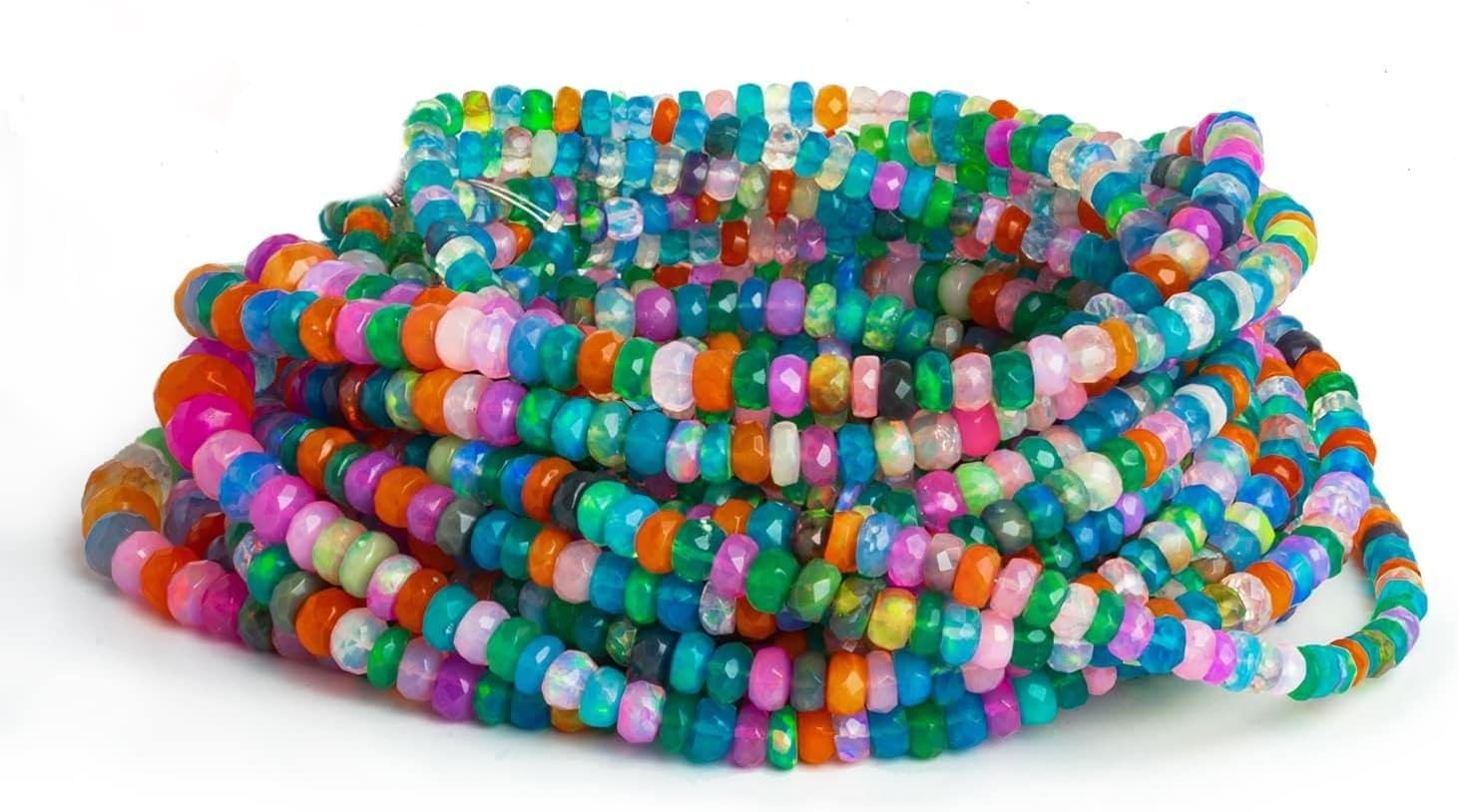 4mm Multi Color Ethiopian Opal Faceted Rondelles 16 inch Ethopian Disco Opal Beads for Jewelry Making