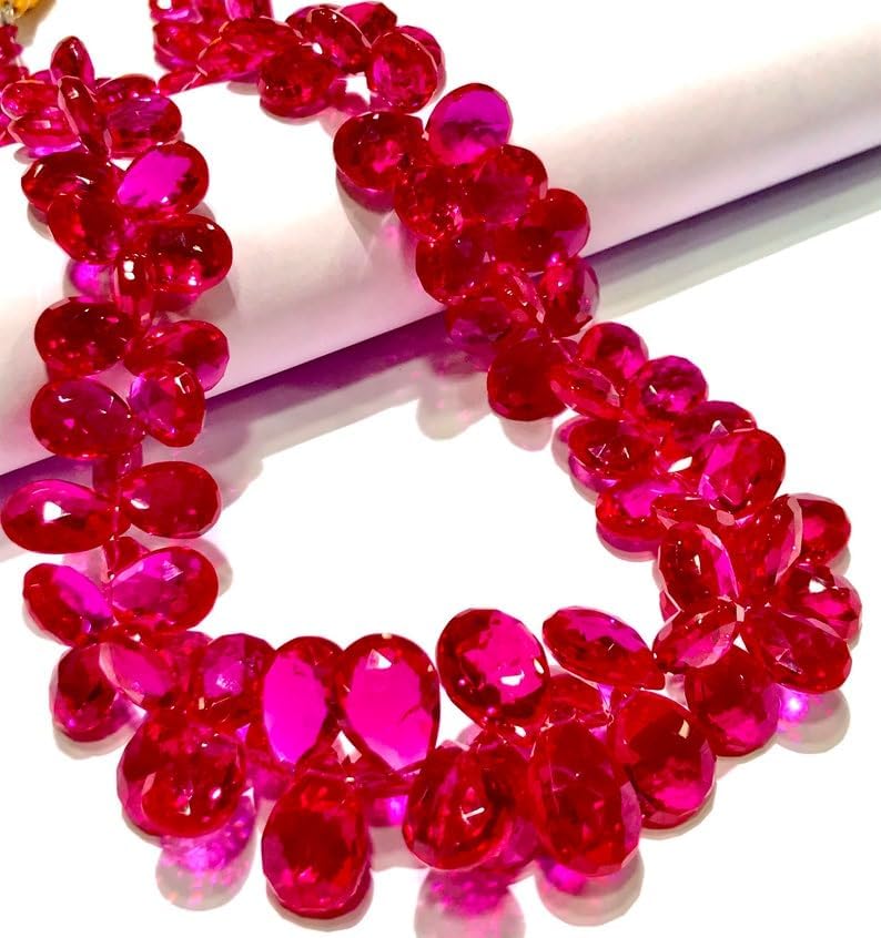Natural Pink Spinel Pear Faceted Beads 8-12 MM 17 inch Long String Jewelry Making Gemstone Beads for Necklace Bracelet