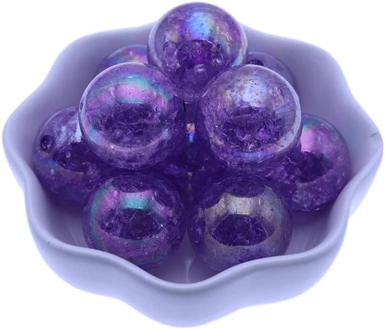 Davitu 20mm White AB Color Chunky Crackle Acrylic Beads Round Gumball Beads Fashion Bubblegum Acrylic Beads for Necklace Making - (Color: purple, Style: A, Item Diameter: 20mm)