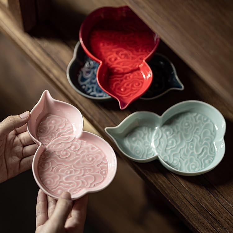 Foodtray Ceramic Tea Tray Red Cake Light Luxury Home Fruit Chinese Style Pot Holder Dry Brewing Table Dining Serving(D)