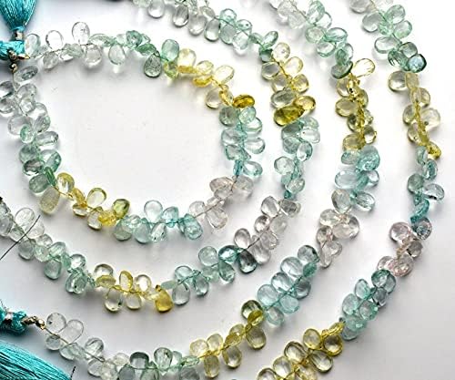 8 inch Strand of Natural Aquamarine 6x9mm pear Faceted briolette Beads for DIY Jewelry Making. |BRIO_00673