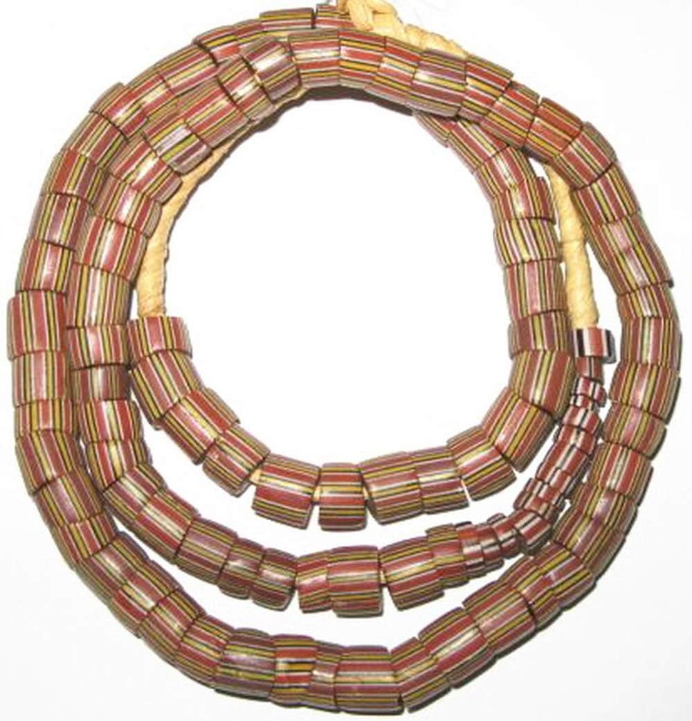 Authentic red multi Venetian wound drawn stripe glass trade beads