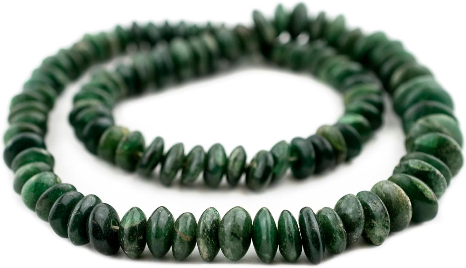 The Bead Chest: Graduated Dark Green Aventurine Saucer Beads | Stone Jewelry Craft with Full Strand