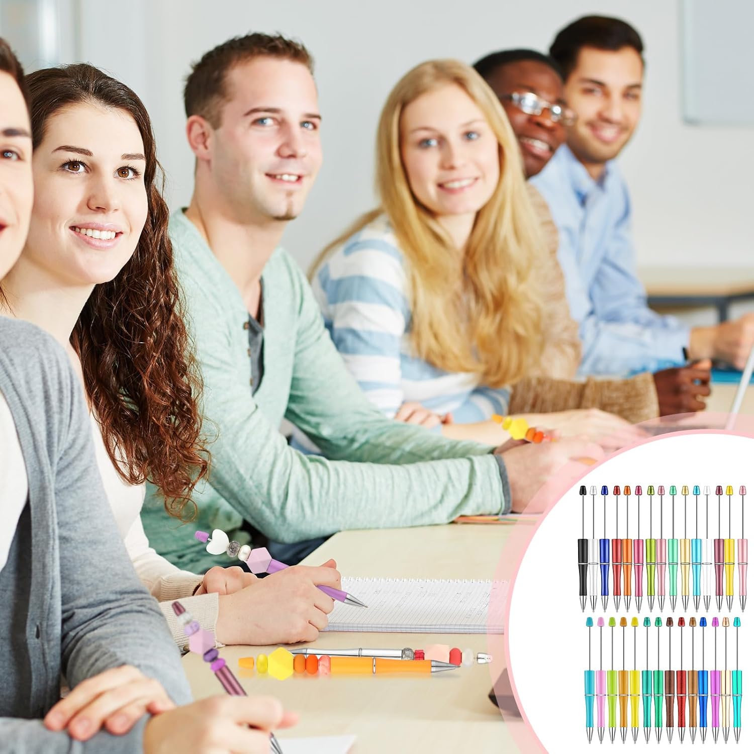 Kosiz 300 Pcs Beadable Pen Bulk Assorted Plastic Bead Pen DIY Black Ink Ballpoint for DIY Making Kids Students Office Back to School Gift Supplies(Multicolor)