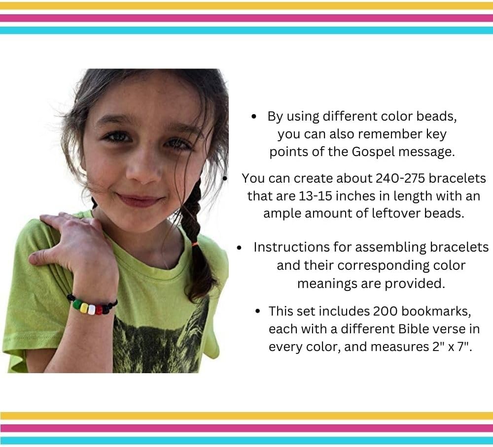 Smalltown Home 4,500 PCS Wordless Bracelet and Bookmark Kit- Black, White, Red, Green, Yellow Plastic Beads-5 Pack- 9mm Opaque 900 Count Each- 100 Yards Waxed Cotton Thread Cord + 200 Bookmarks