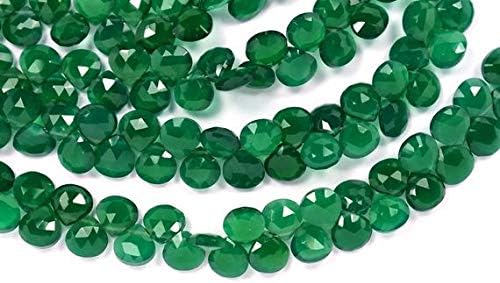 7 Inch Strand All Pairs 7mm Natural Green Onyx Faceted Heart Briolettes 48 Beads Code-HIGH-59807