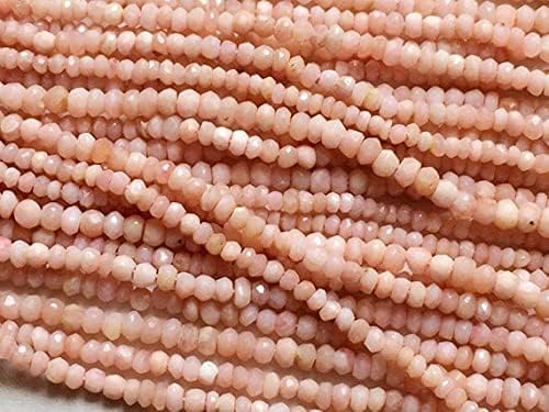 BEADS GEMSTONE 5 Strand Natural Pink Opal Micro Faceted Rondelle Beads, Super AAA Pink Opal Beads, Pink Opal Necklace Size 3.5mm to 4mm, 14 Inch Code-HIGH-16790