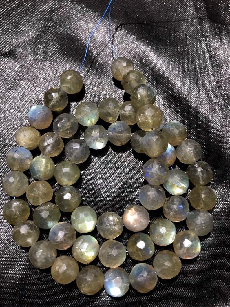 Natural Labradorite Round Faceted Beads 9mm 18 inch Long String Jewelry Making Gemstone Beads for Necklace Bracelet