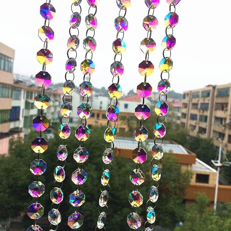 Garden Suncatchers 100 Meters Rainbow Crystal Octagon Beads Garland Strands-Clear AB 14mm Crystal Chandelier Beads Chains Handmade Pendant Necklaces