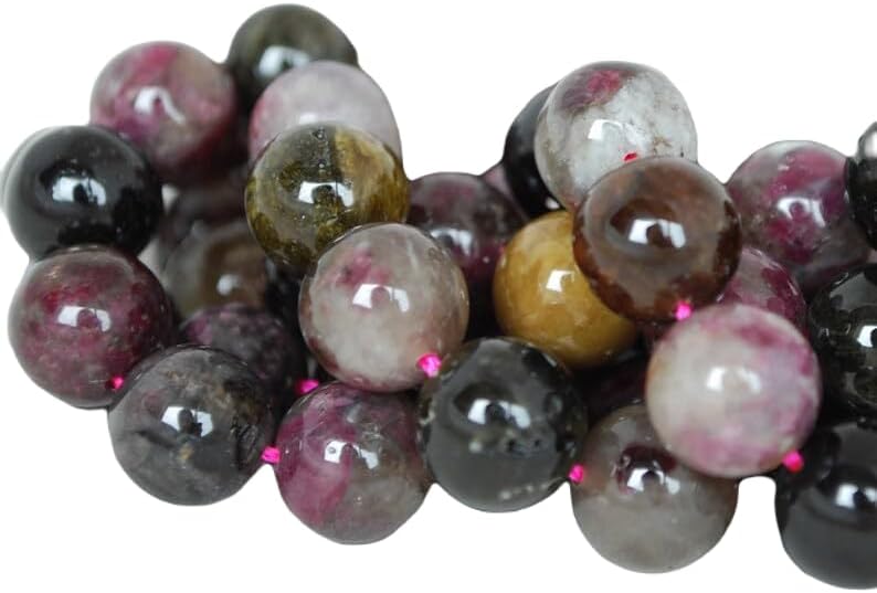 13 inch Strand of Natural gem Multi-Colour Tourmaline, 10mm Round Smooth Beads for DIY Jewelry Making. | Beads_05703