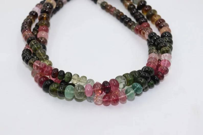 Tourmaline Gemstone Beads 8-10mm Multi Tourmaline Rondelle Beads AAA+ Quality Multi Tourmaline Smooth Rondelle Beads for Making Jwelery