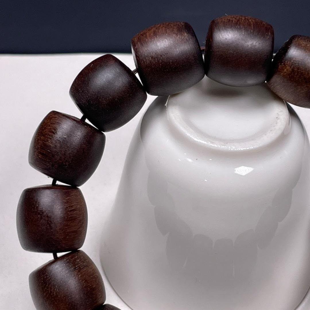 Brunei Heqi Nan Agarwood Barrel Beads, Sinking Grade, 15mm x 15 Pieces Pure Black Oil Quality, Honey-Sweet and Cooling Aroma