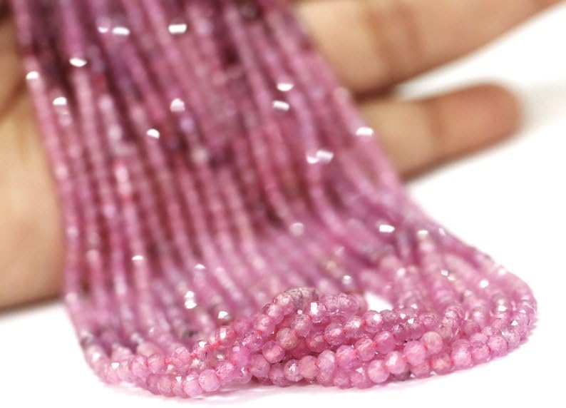 Natural Pink Sapphire Rondelle Faceted Beads 2.5mm to 3mm 12.5 inch Long String Jewelry Making Gemstone Beads for Necklace Bracelet