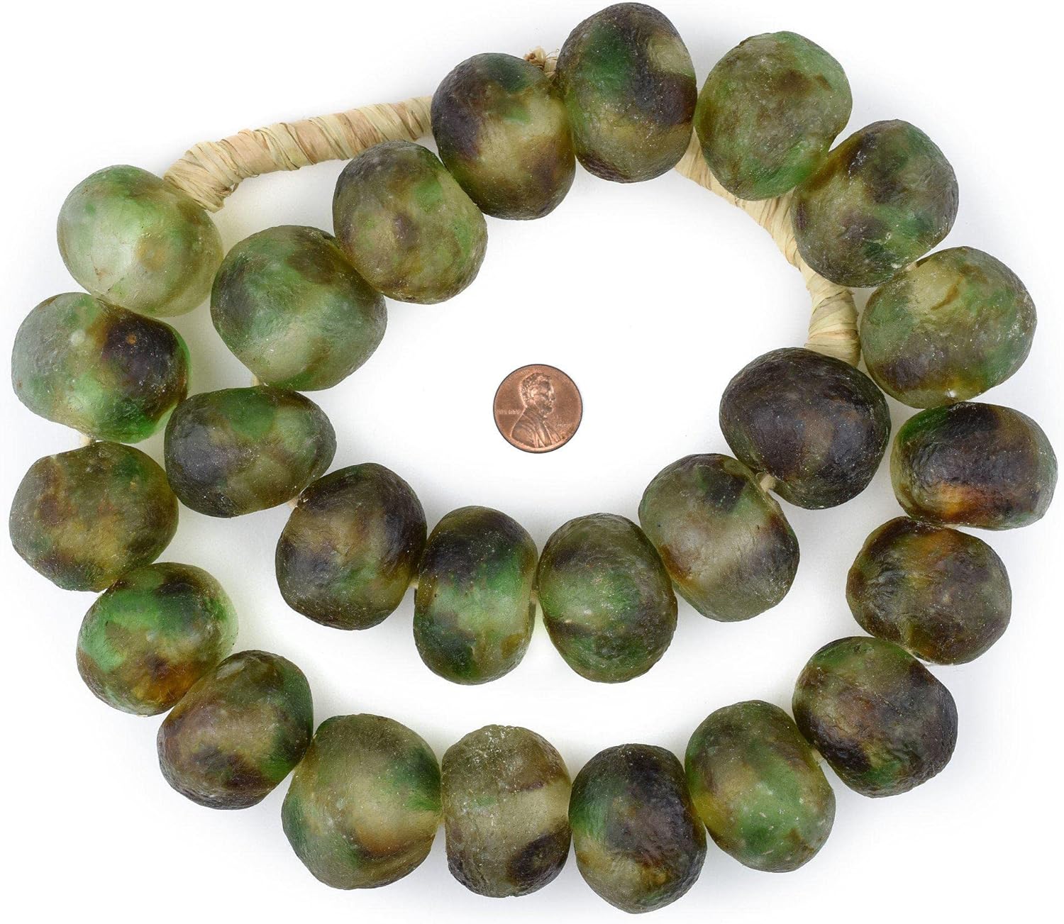 Super Jumbo Recycled Glass Beads - Beaded Wall Hangings - Extra Large African Sea Glass Beads 32-35mm - The Bead Chest (Earth Swirl)