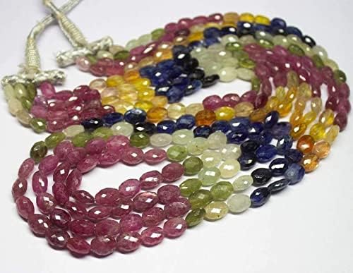 13 inch Strand of Natural gem Multi Sapphire, 6-10mm Oval Faceted Beads for DIY Jewelry Making. | Beads_05581
