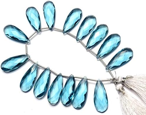 GEMZ 16 inch Strand of Natural Teal Blue Aquamarine Quartz Long pear Shape Faceted Cut Blue Color briollete Beads for DIY Jewelry Making- Earring Necklace Bracelet.