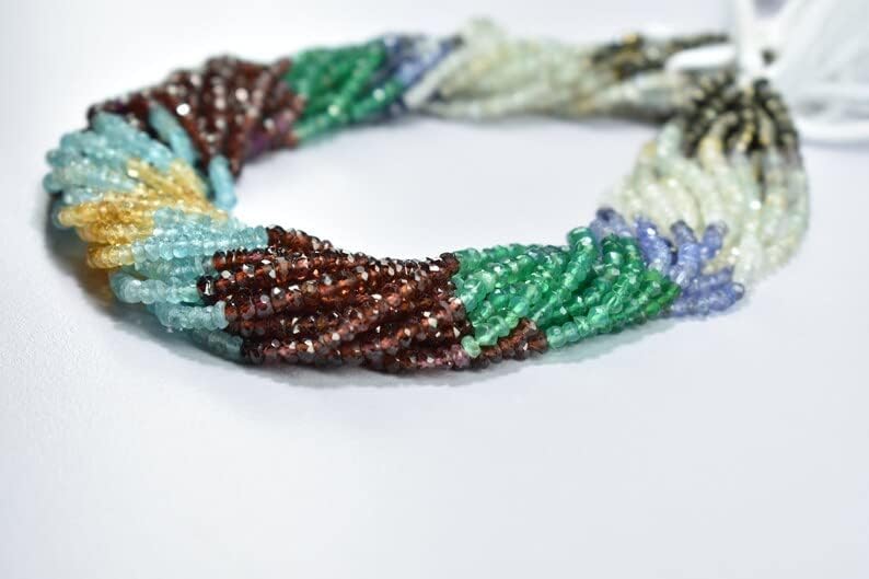 13 inch Strand of Natural gem Multi Mix Stone, 3-4mm Rondelle Faceted Beads for DIY Jewelry Making. | Beads_05497