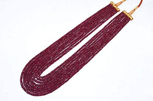8 lines natural corundum dyed ruby rondelle faceted beads multi layered necklace-ruby necklace, 3.25-4.5 mm