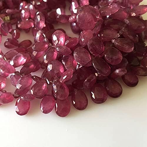 Faceted Glass Filled Ruby Pear Shaped Briolette Beads, Pink Ruby Beads, 8mm to 11mm Beads, 8 Inch Strand