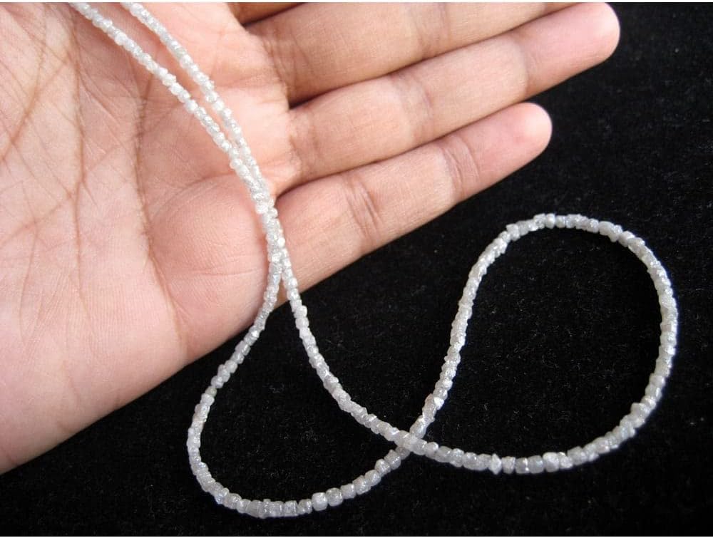 1mm To 2mm White Gray Diamond Box Beads, Rough Diamonds, Natural Raw Cube Diamonds, Conflict Free Diamond Beads For Jewelry (4IN To 16IN), 1-2 MM